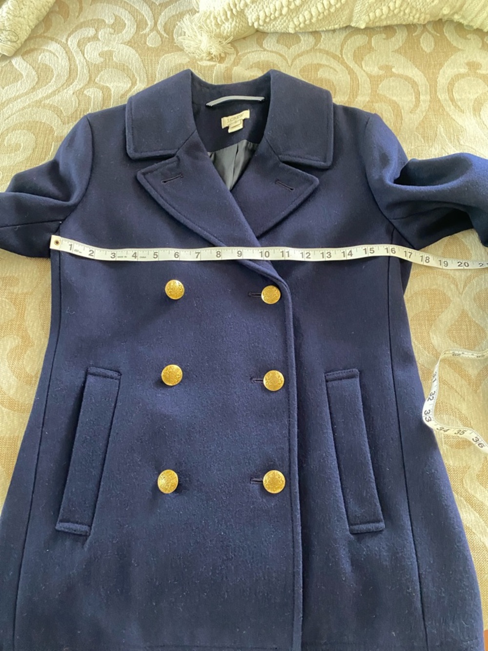 J.Crew Navy Wool Blend Pea Coat Gold Buttons Size 0 Classic Tailored Jacket - Picture 5 of 12